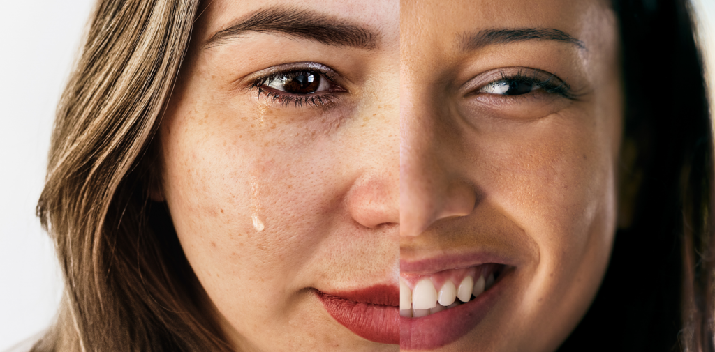 lachendes und weinendes Auge