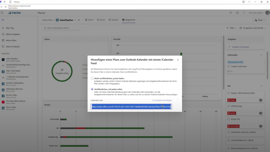 Hinzufügen eines Plans zum Outlook-Kalender