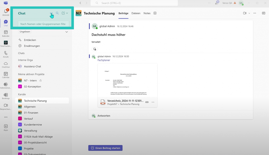 Teams und Kanäle Ansicht
