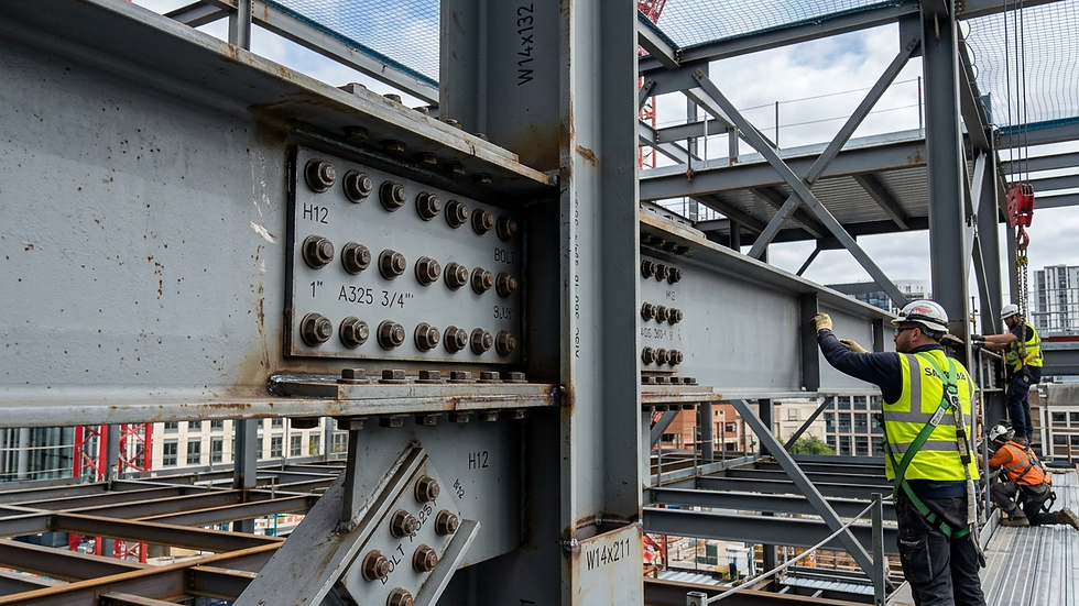 Close-up view of structural steel beams in a construction site