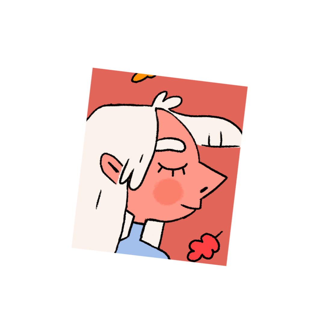 Gif of a girl with white hair, wind and leaves blowing around her.