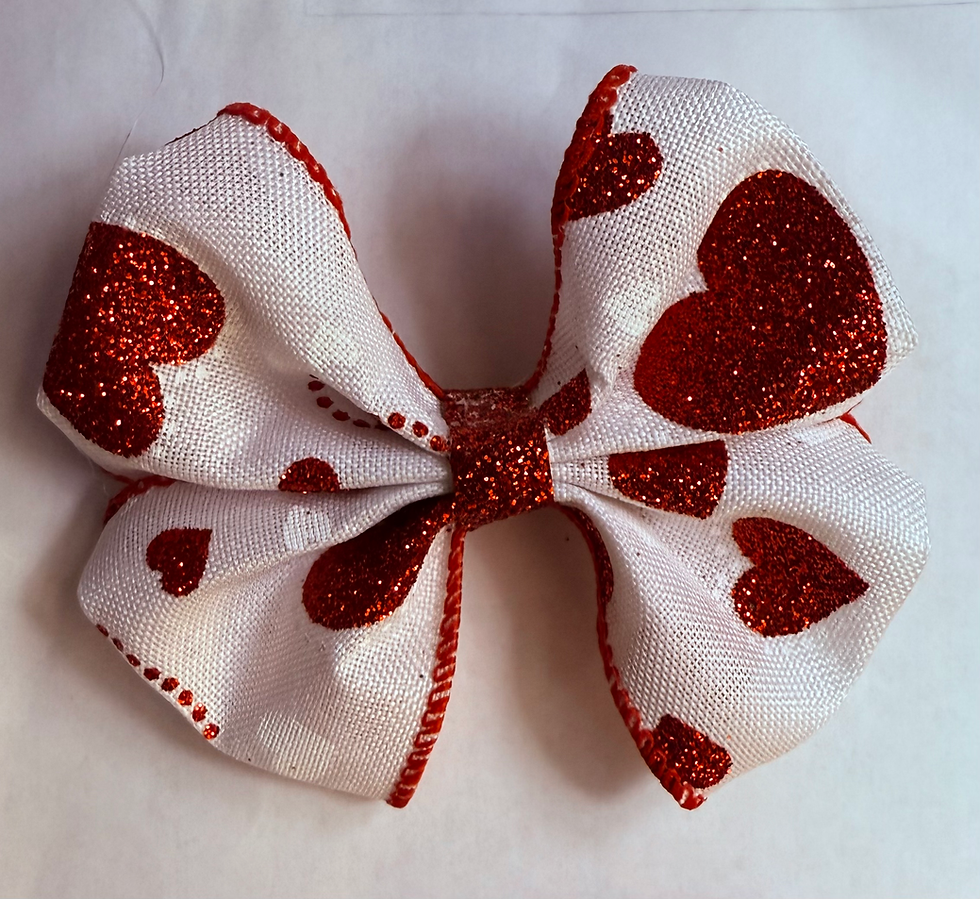 Red Glitter Heart bow (Double 3.5")