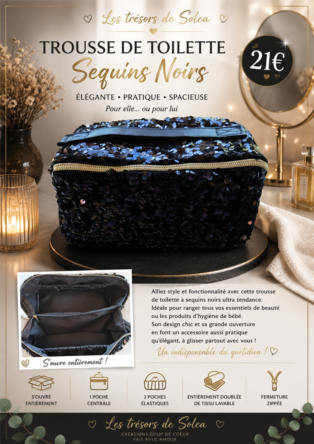 Trousse de toilette sequins