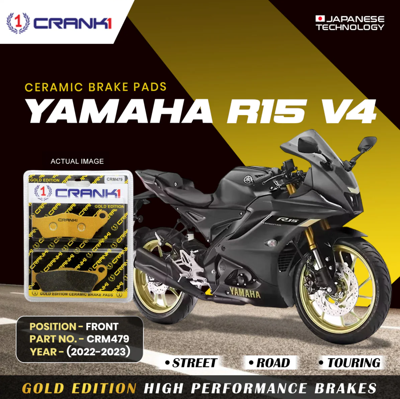 CRANK1 Ceramic Brake Pads - Yamaha R15 v4 (2022 - 2023)
