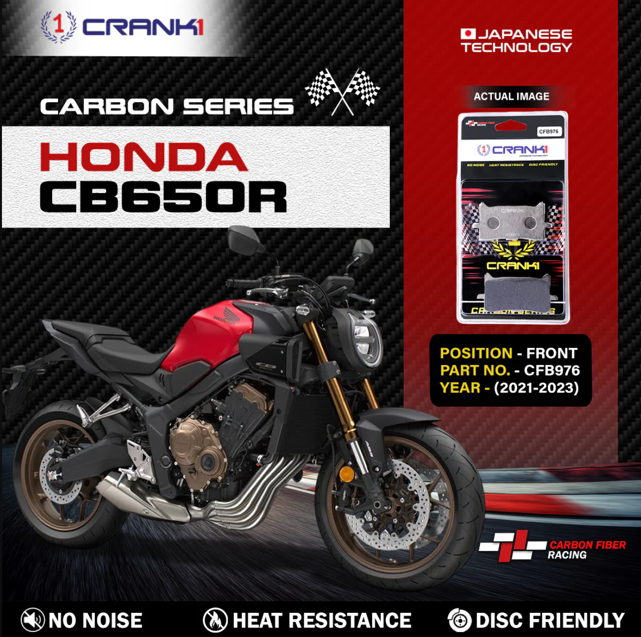 CRANK1 Carbon Brake Pads - Honda CB650R (2021 - 2023)