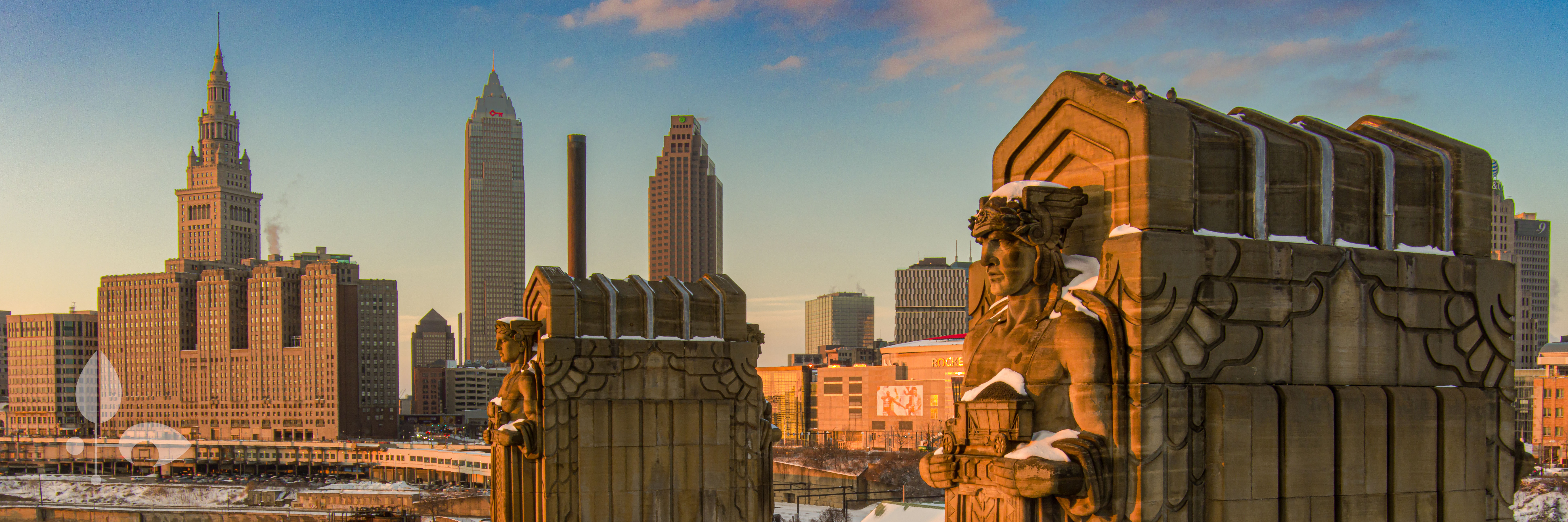 Golden Guardians Dusted in Snow Panorama 3x1