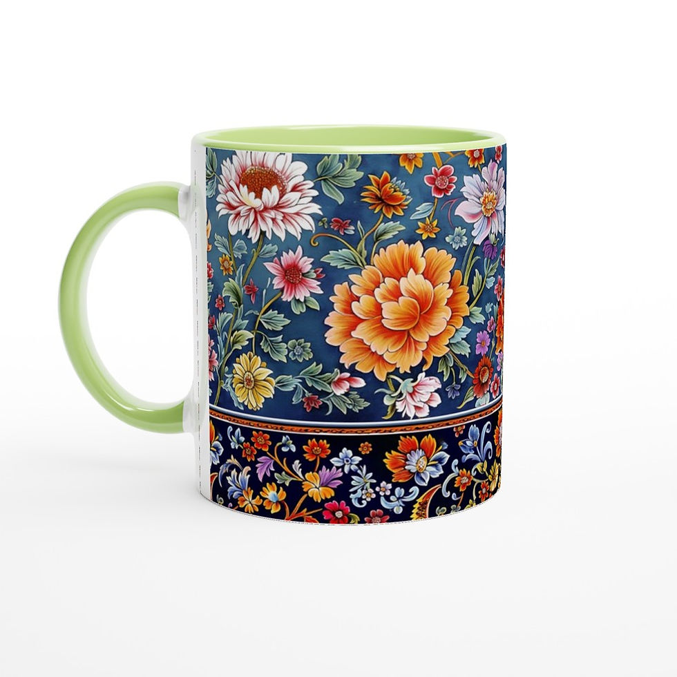 Thumbnail: Traditional Floral Design | 11oz Ceramic Mug with Color Inside | 7 Colors