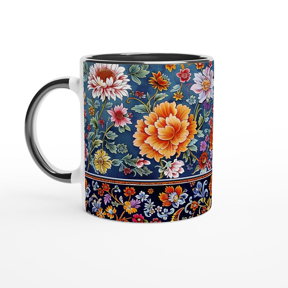 Thumbnail: Traditional Floral Design | 11oz Ceramic Mug with Color Inside | 7 Colors