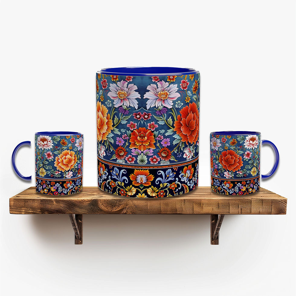 Thumbnail: Traditional Floral Design | 11oz Ceramic Mug with Color Inside | 7 Colors