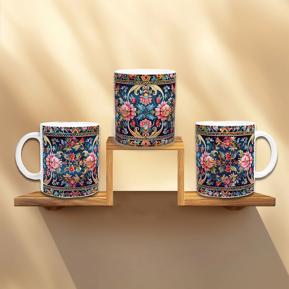 Thumbnail: Traditional Floral Design | 11oz Ceramic Mug with Color Inside | 7 Colors