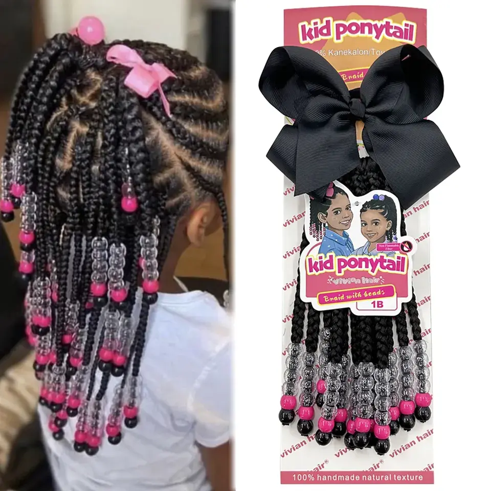 Ponytails - Kids Braided Ponytails with Beads