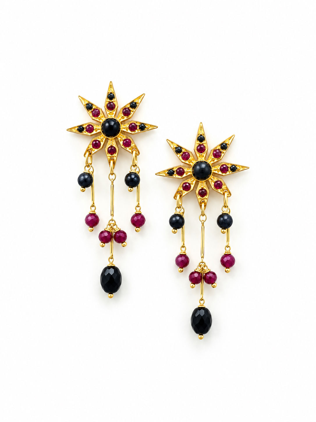 PENDIENTES FLOR DE BEGONIA ZAFIROS Y RUBÍS XL