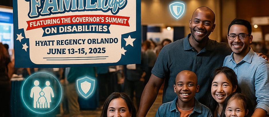 Aaron Wemple presenting AI family advocacy tools at 27th Annual Family Cafe disability conference, diverse families with technology displays promoting inclusive advocacy solutions