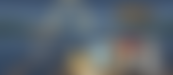 Astronaut bear, cow with cape and shades, fish in water globe on dock at night, boat under glowing arch. Sign reads Hoppie Marina.