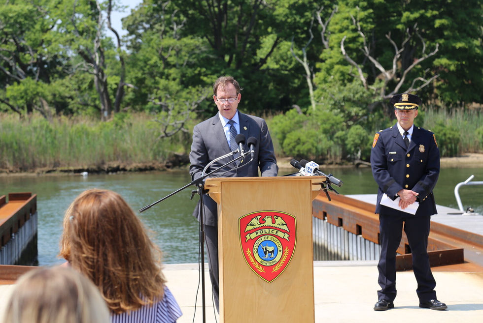 Robert Waring, acting commissioner of the Suffolk County Police Department, paid respect to Officers Wargas and Dwyer as he addressed the crowd.
Photos courtesy of the Suffolk County Police Department.