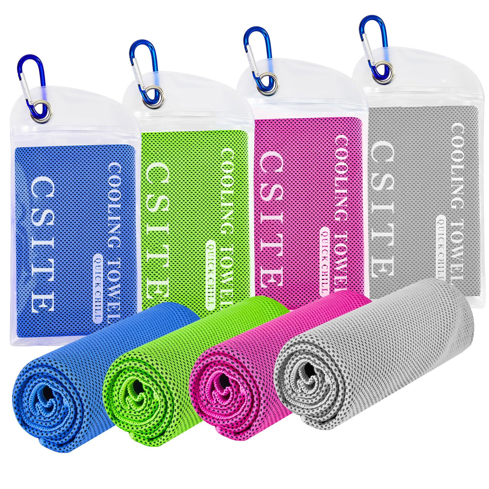 CSITE 4 Pack Cooling Towels (47"x12") for Neck and Face Ice Towel for Hot Weathe