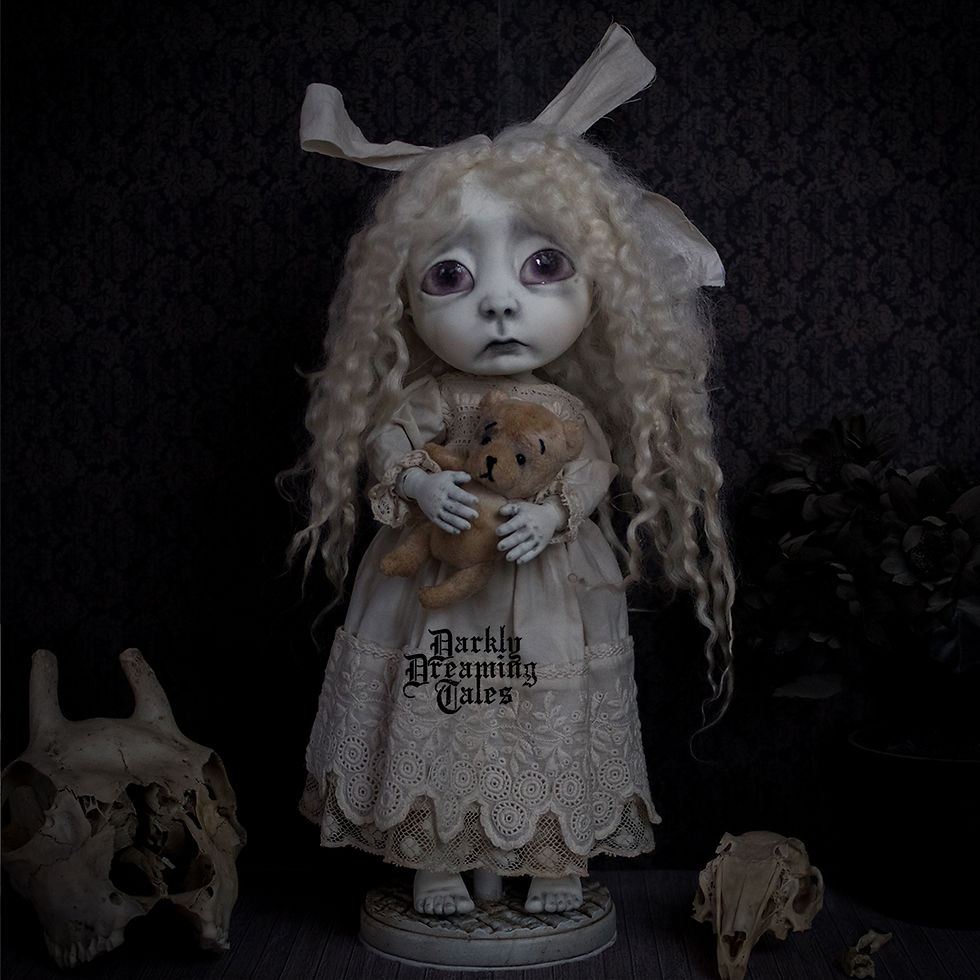 Thumbnail: creepy cute ooak bjd dolls for a doll collector in a gothic style holding artists teddy handmade