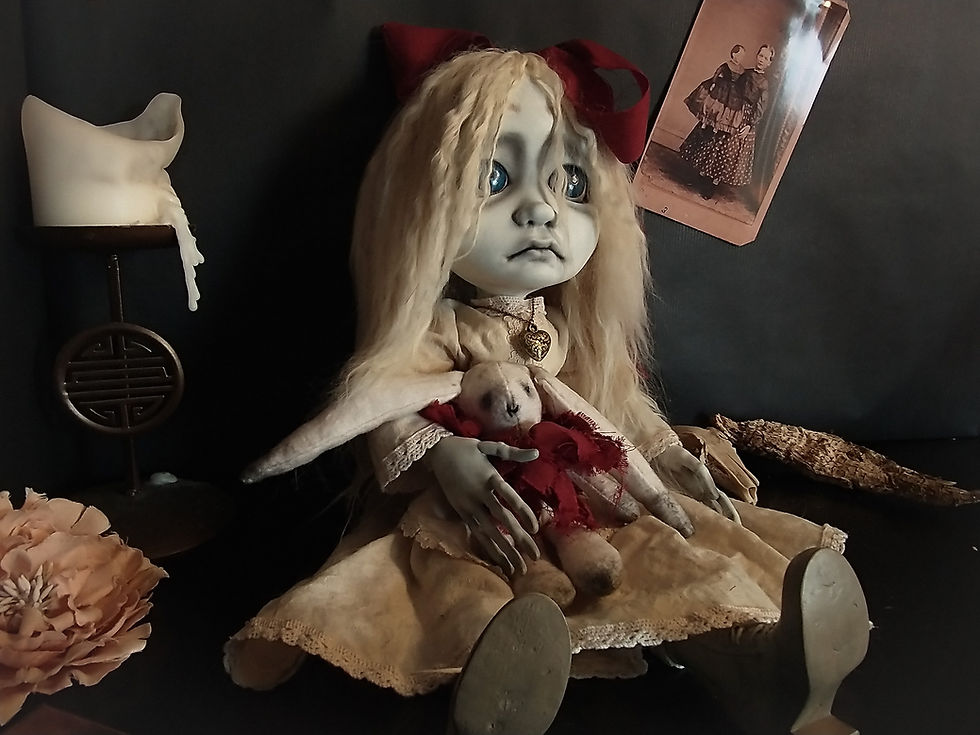 Thumbnail: OOAK Art Doll 'Ophelia' with Bunny 17"