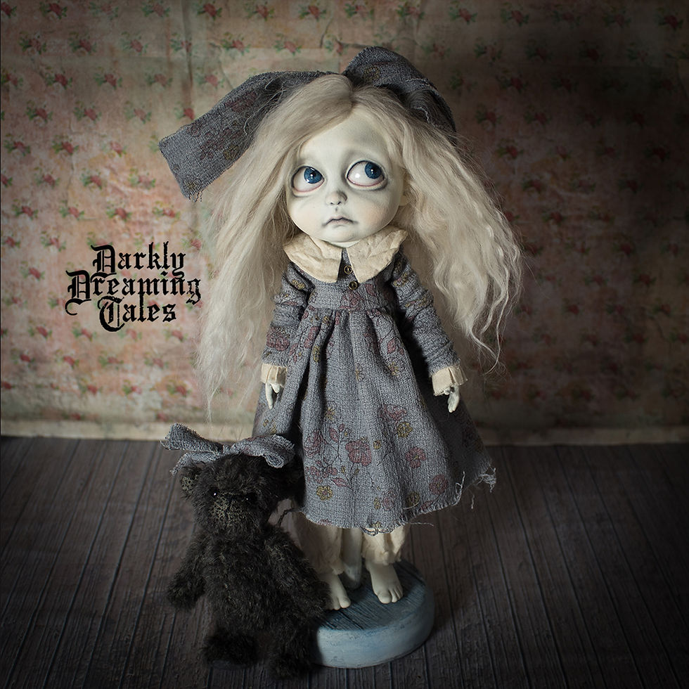 Thumbnail: bjd art doll gothic whimsical decor collector unique artists mohair jointed bear creepy cute doll