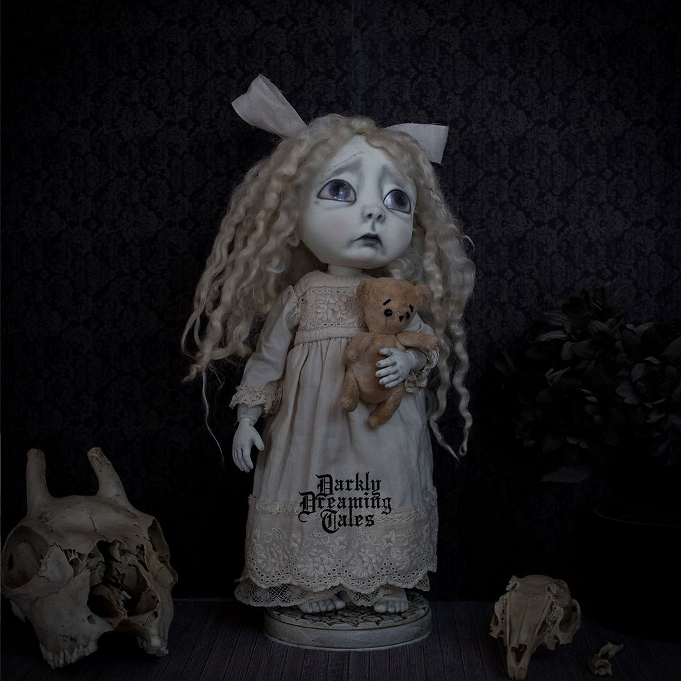 Thumbnail: creepy cute ooak bjd dolls for a doll collector in a gothic style holding artists teddy handmade