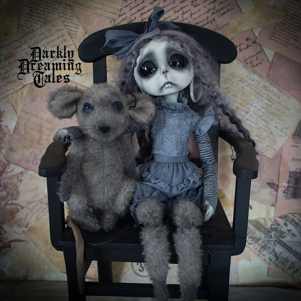 Thumbnail: creepy cute Gothic Art Doll OOAK goth rat artist teddy. Handmade doll for a doll collector in a goth style