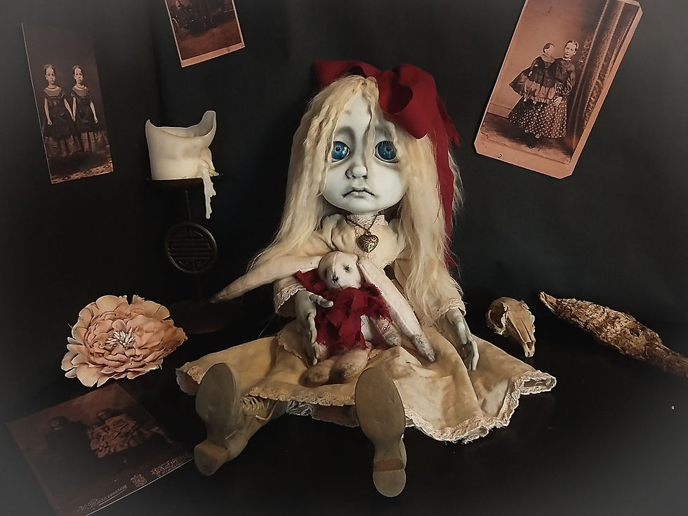 Thumbnail: OOAK Art Doll 'Ophelia' with Bunny 17"