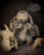 Thumbnail: gothic artists art doll OOAK teddy bear alice in wonderland white rabbit in a dart art goth style for an art doll collector