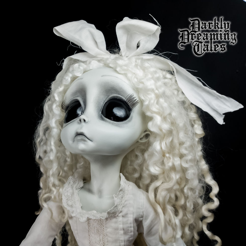 Thumbnail: black eyed children art doll with sculpted face and natural locks