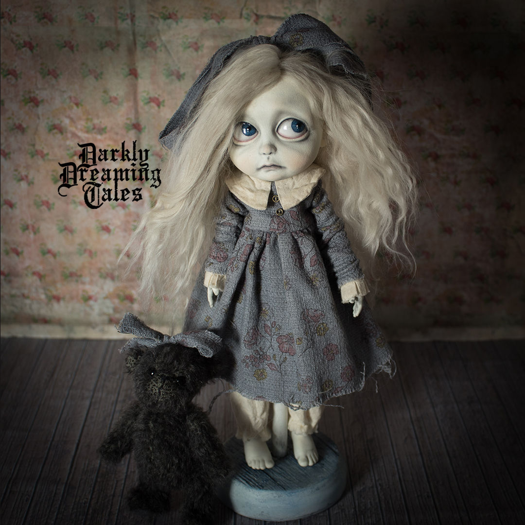 bjd art doll gothic whimsical decor collector unique artists mohair jointed bear creepy cute doll
