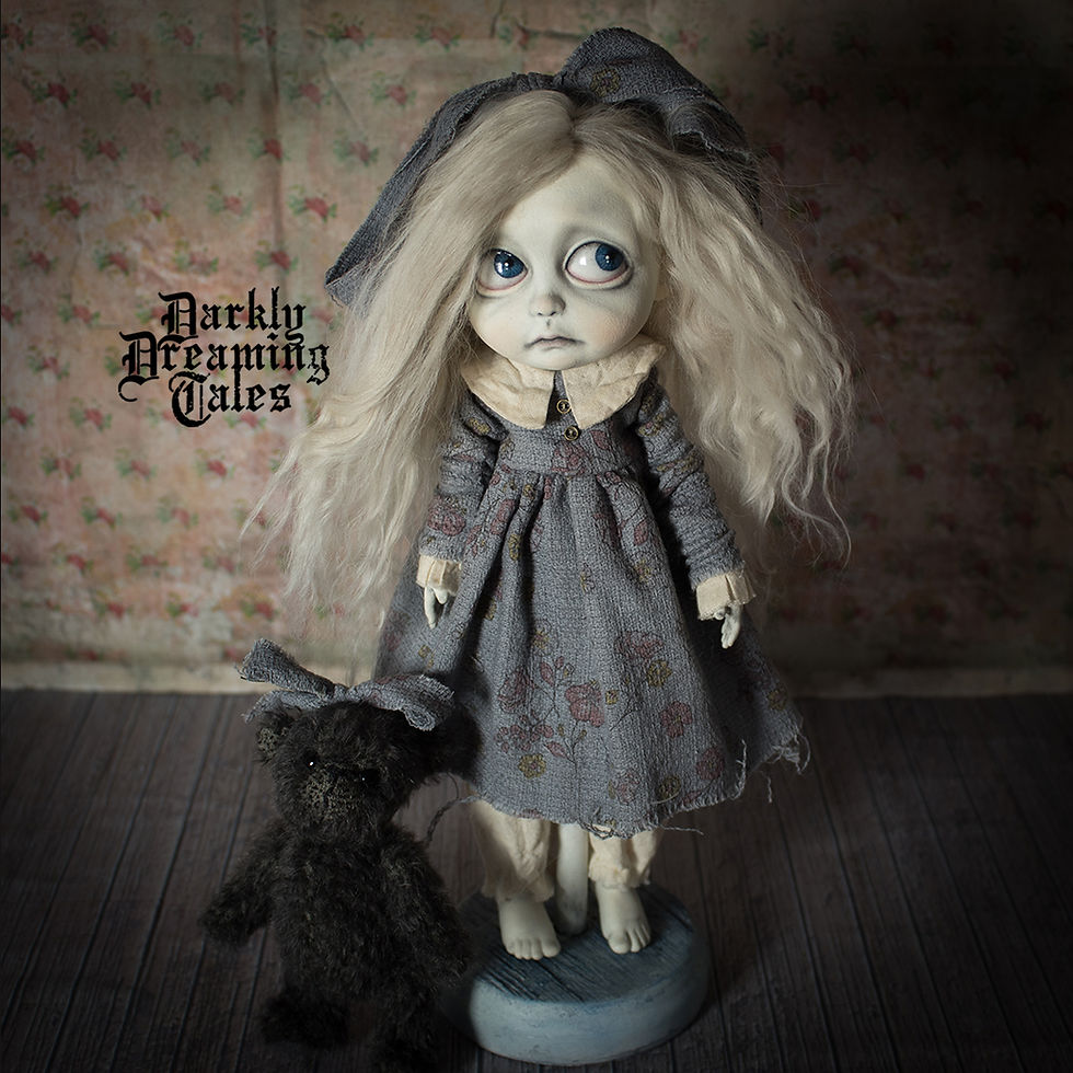 Thumbnail: bjd art doll gothic whimsical decor collector unique artists mohair jointed bear creepy cute doll