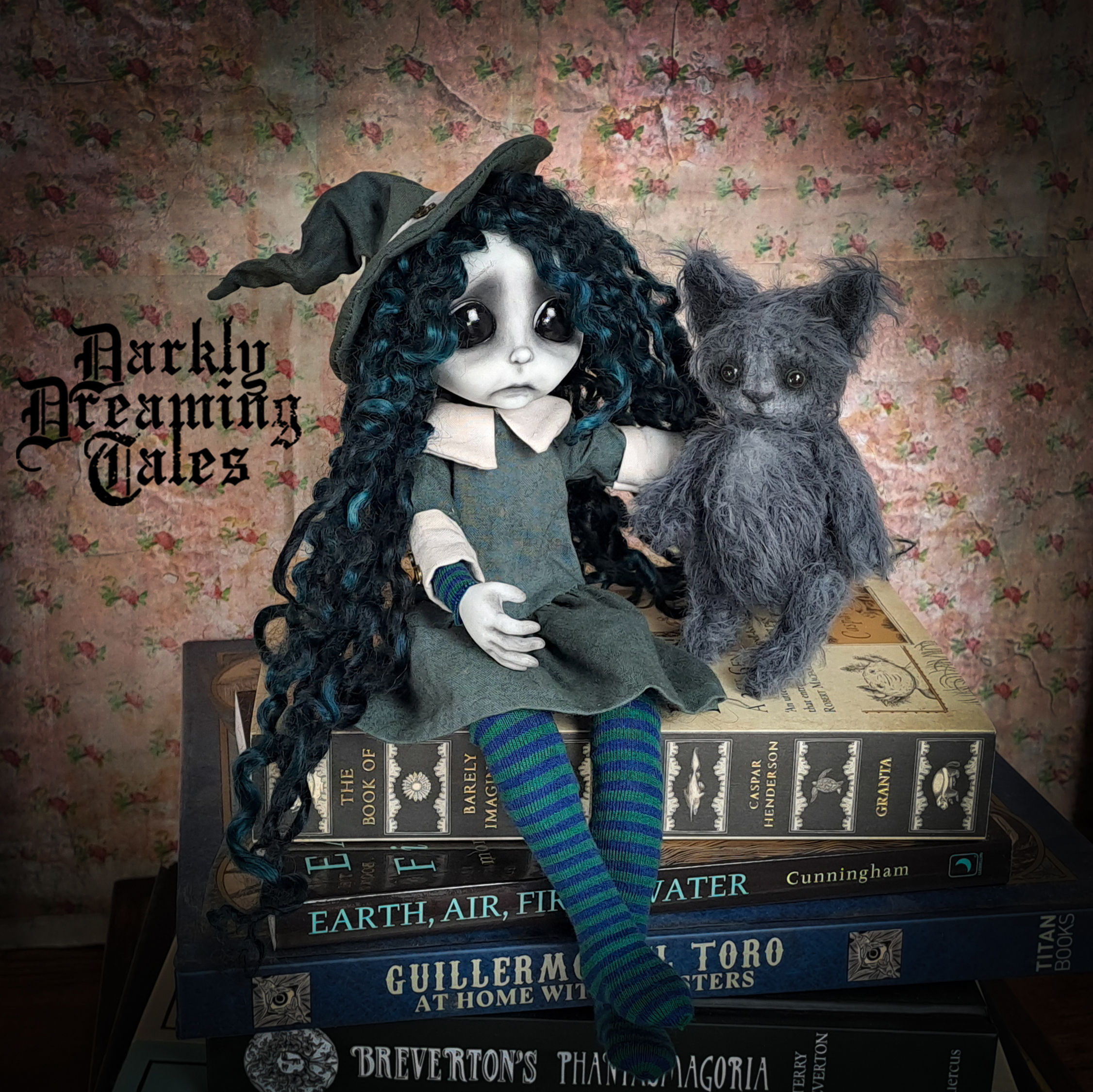 Little Witchling Ivy and her new familiar - unique art doll