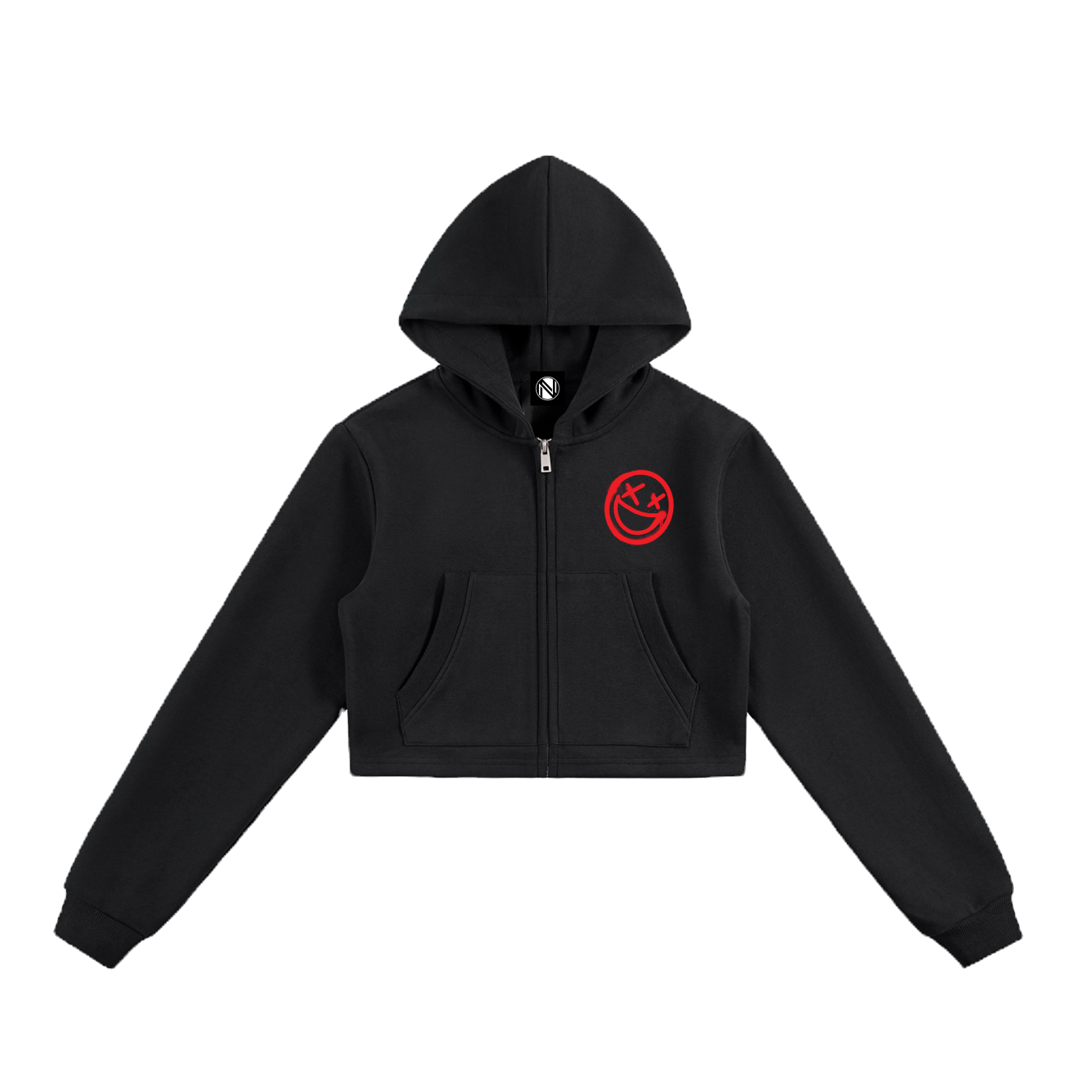 SN WOMENS IT AINT SAFE RED SMILEY Essential Cropped Zip-Up Hoodie