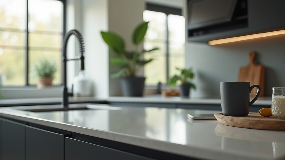 Close-up view of a modern kitchen counter with smart appliances