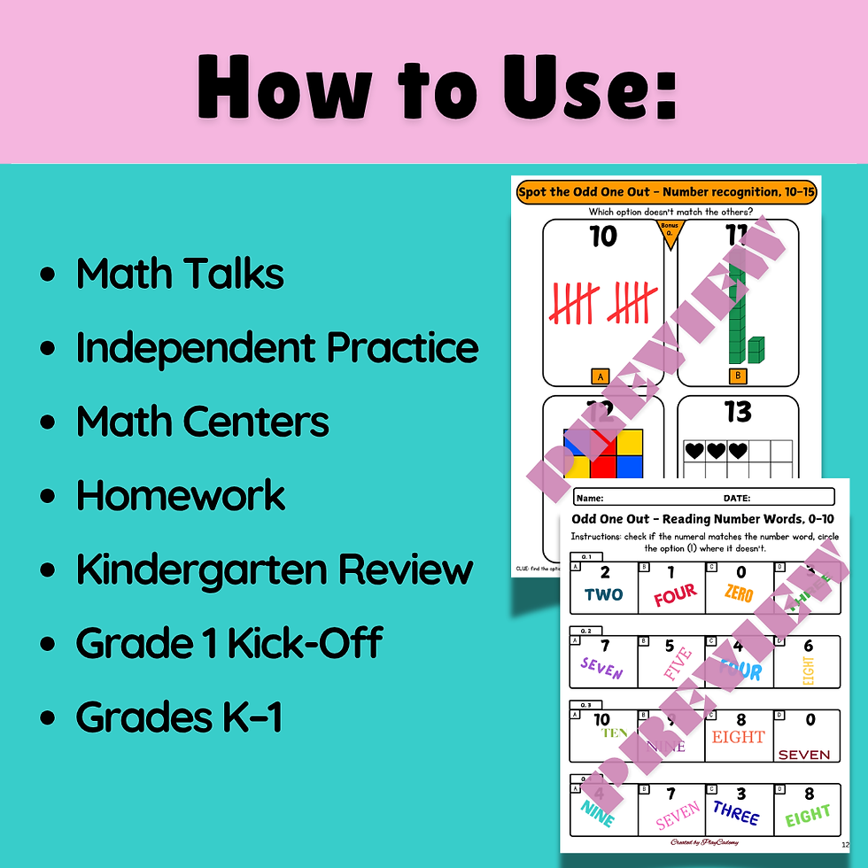 Миниатюра: Odd One Out Math Worksheets | Kindergarten & 1st Grade Number Sense & Logic