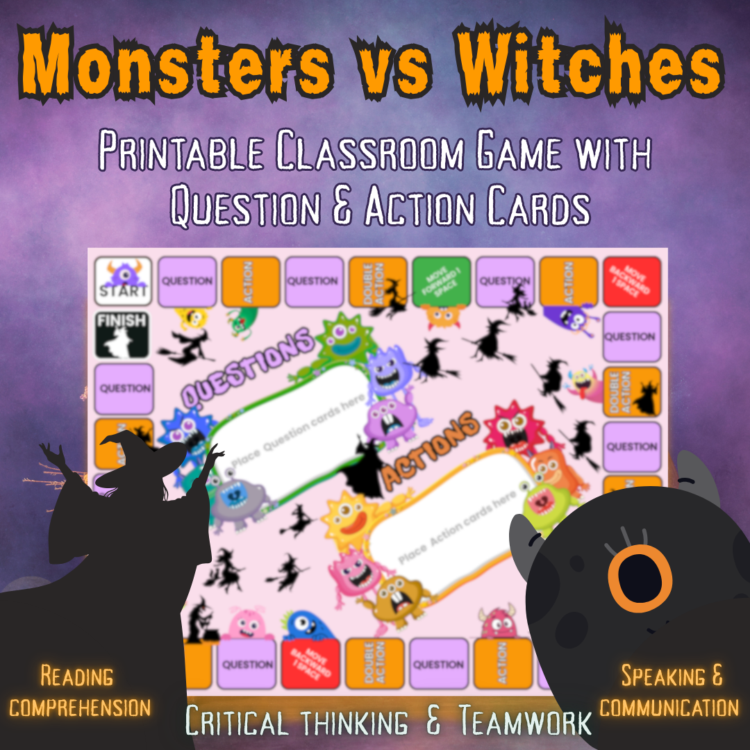 Halloween Reading Comprehension Board Game | Speaking & Teamwork Activity