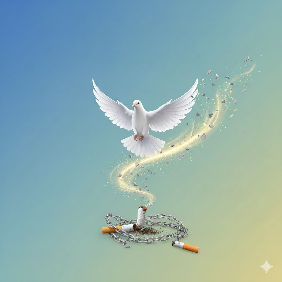 a white dove flies free from the chains of smoking