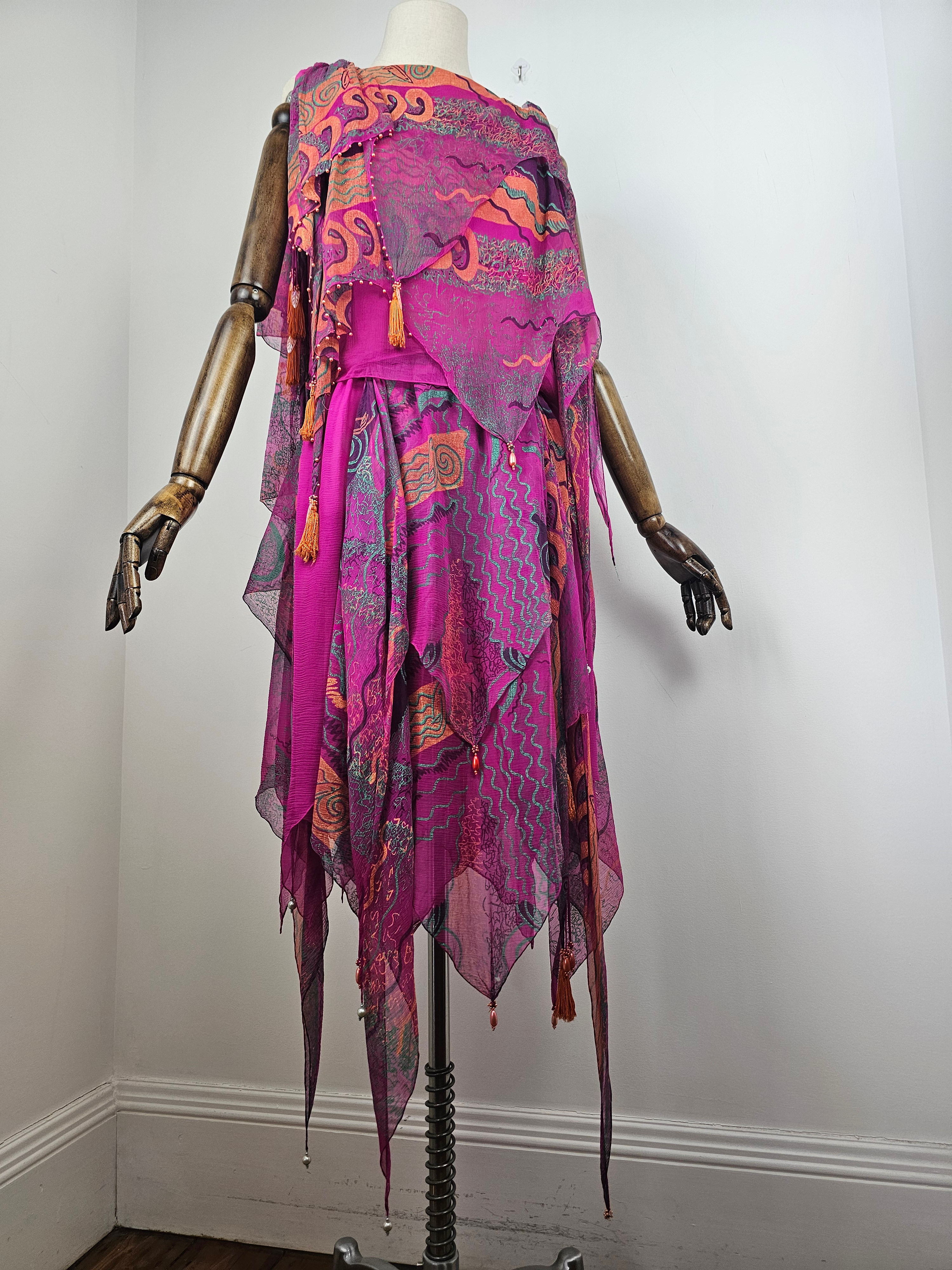 Vintage 1970s Zandra Rhodes Feather Print Two-piece