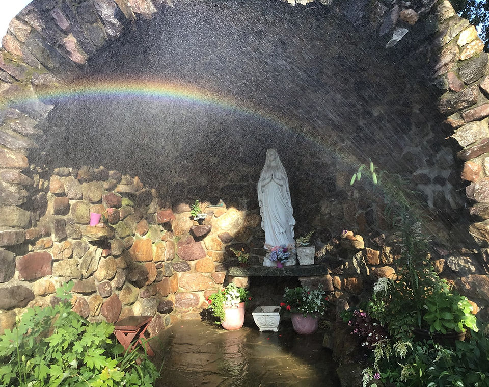 Blessed Mother w Rainbow in Grotto at Carmelite Monastery Morristown.jpg