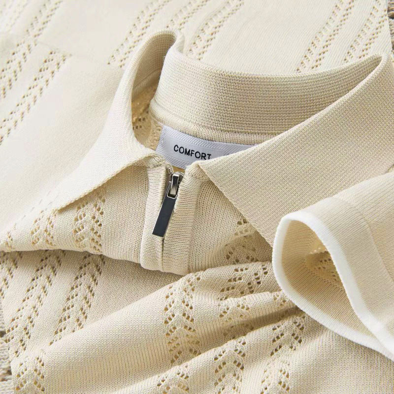 Thumbnail: Vintage Striped Ice Silk Knit Polos Mens Summer New Casual Breathable Slim Polo 