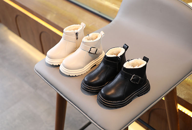 Thumbnail: Children Winter Boots Buckle Fluffy Platform Toddler Kids Short Boot 21-30 Solid
