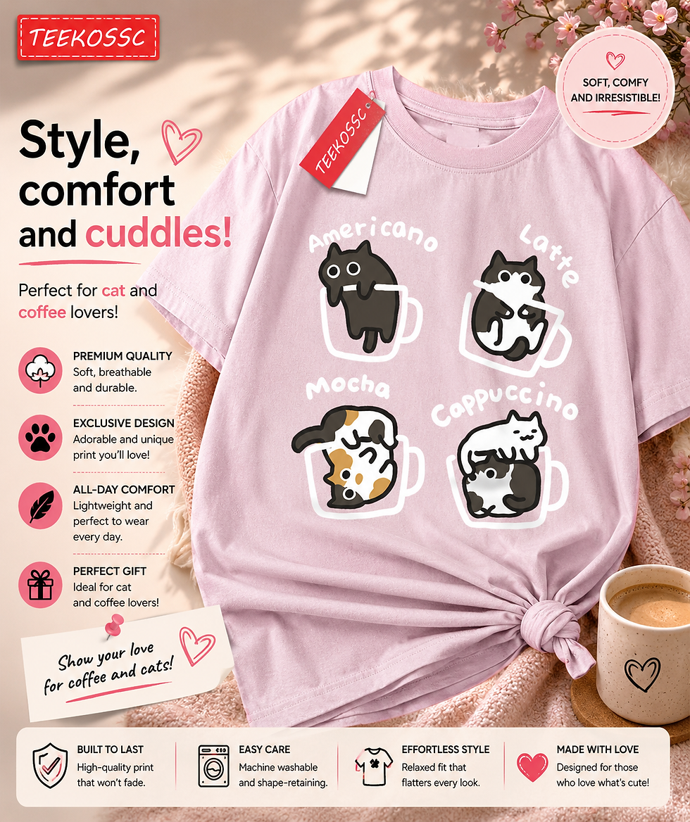 Thumbnail: Coffee & Cats T-Shirt - Casual Style with Personality