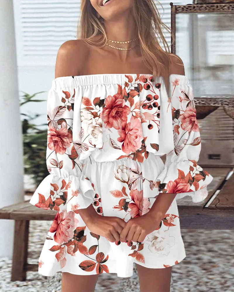 Thumbnail: Women Sexy Top Summer Off Shoulder Floral Blouses Women 2023 Boho Casual Backles