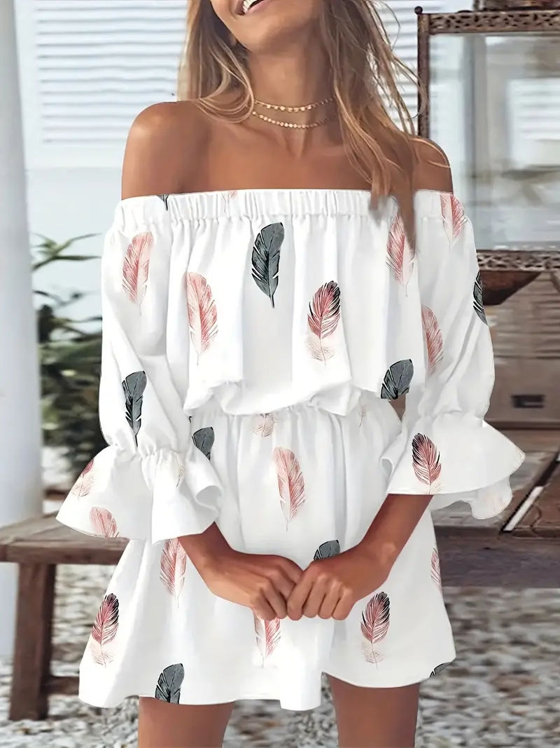 Thumbnail: Women Sexy Top Summer Off Shoulder Floral Blouses Women 2023 Boho Casual Backles