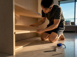 Singapore homeowner building partial bookshelf