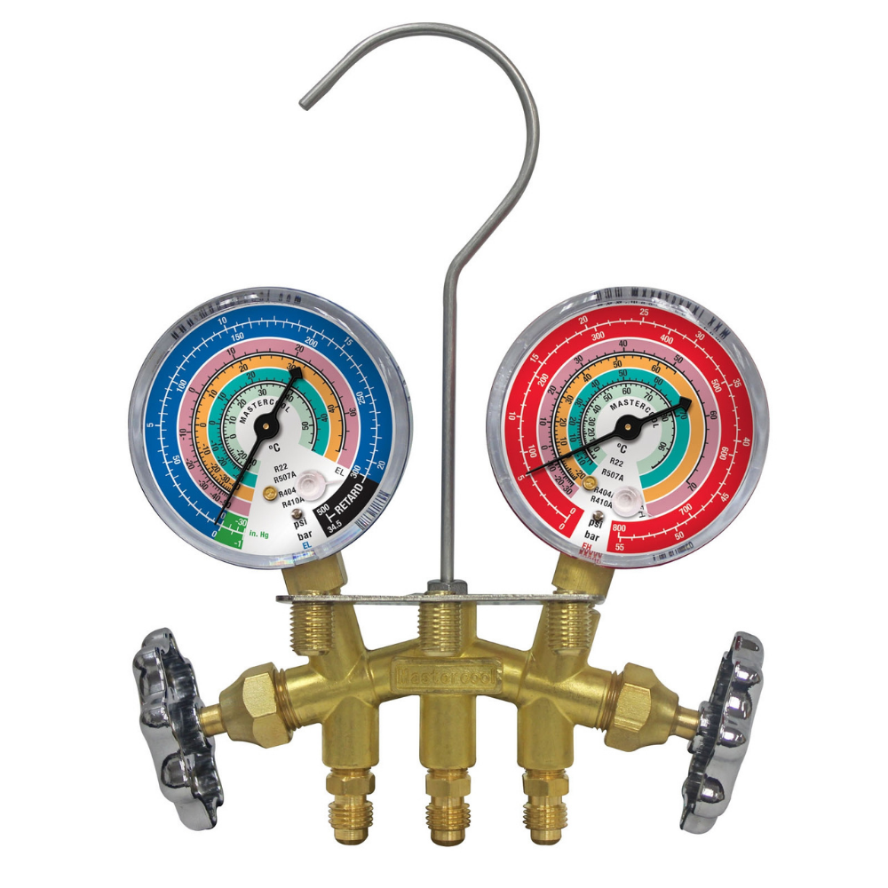 MANIFOLD STD R134A/22/12/404 COM MANGUEIRA 90CM (36″) 1/4″ SAE | MASTERCOOL