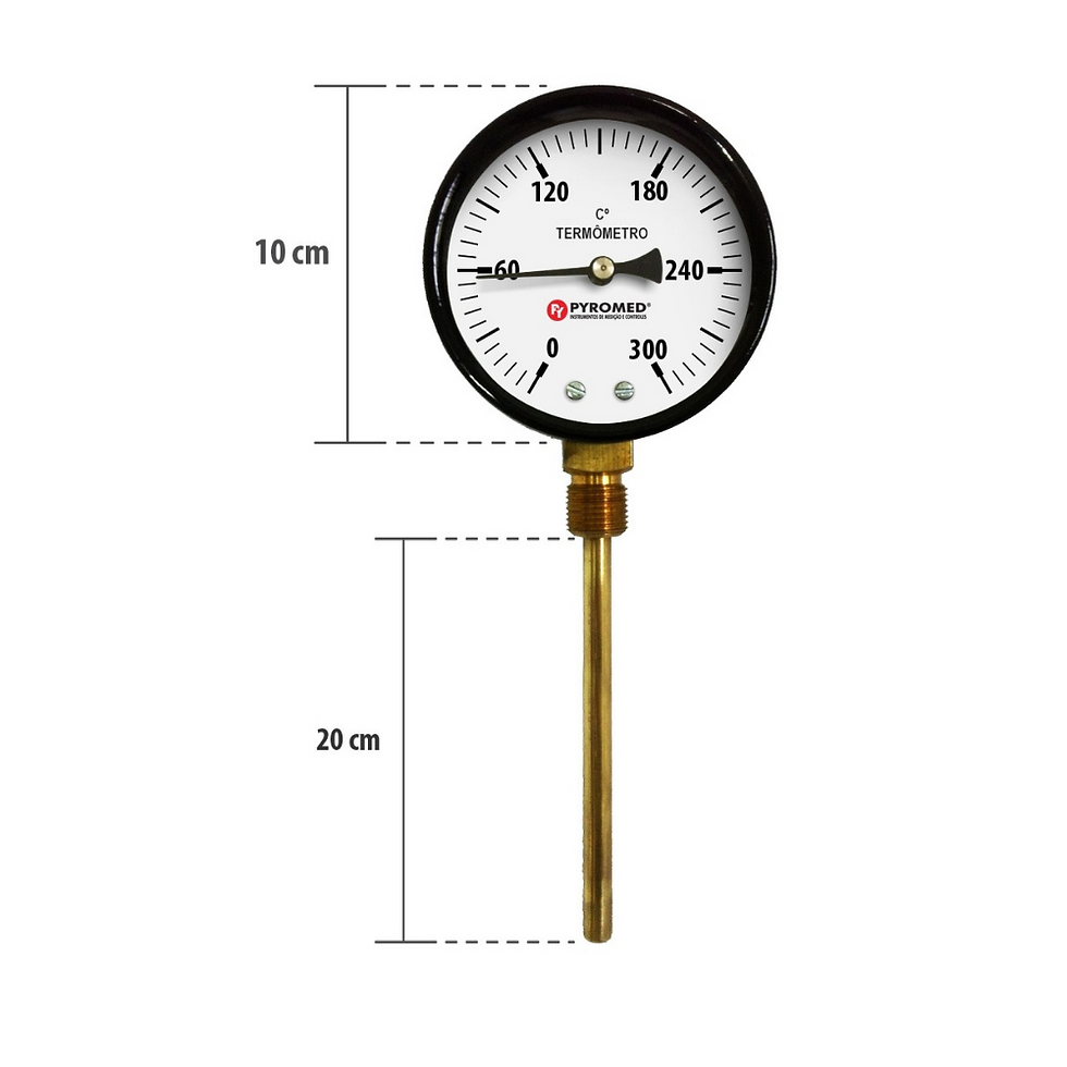 TERMÔMETRO BIMETÁLICO RETO 0°C +300°C/HASTE 200 MM | PYROMED