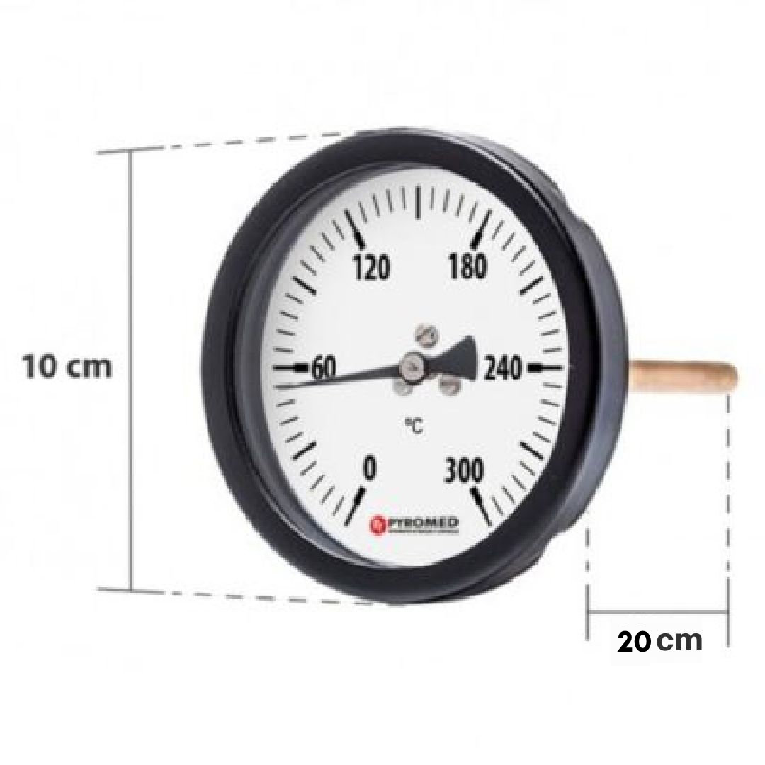 TERMÔMETRO BIMETÁLICO ANGULAR 0 +300°C/HASTE 200 MM | PYROMED