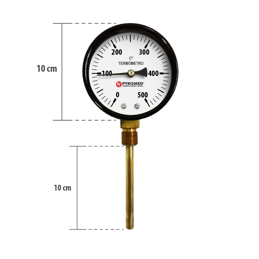 TERMÔMETRO BIMETÁLICO RETO 0°C +500°C/HASTE 100 MM | PYROMED