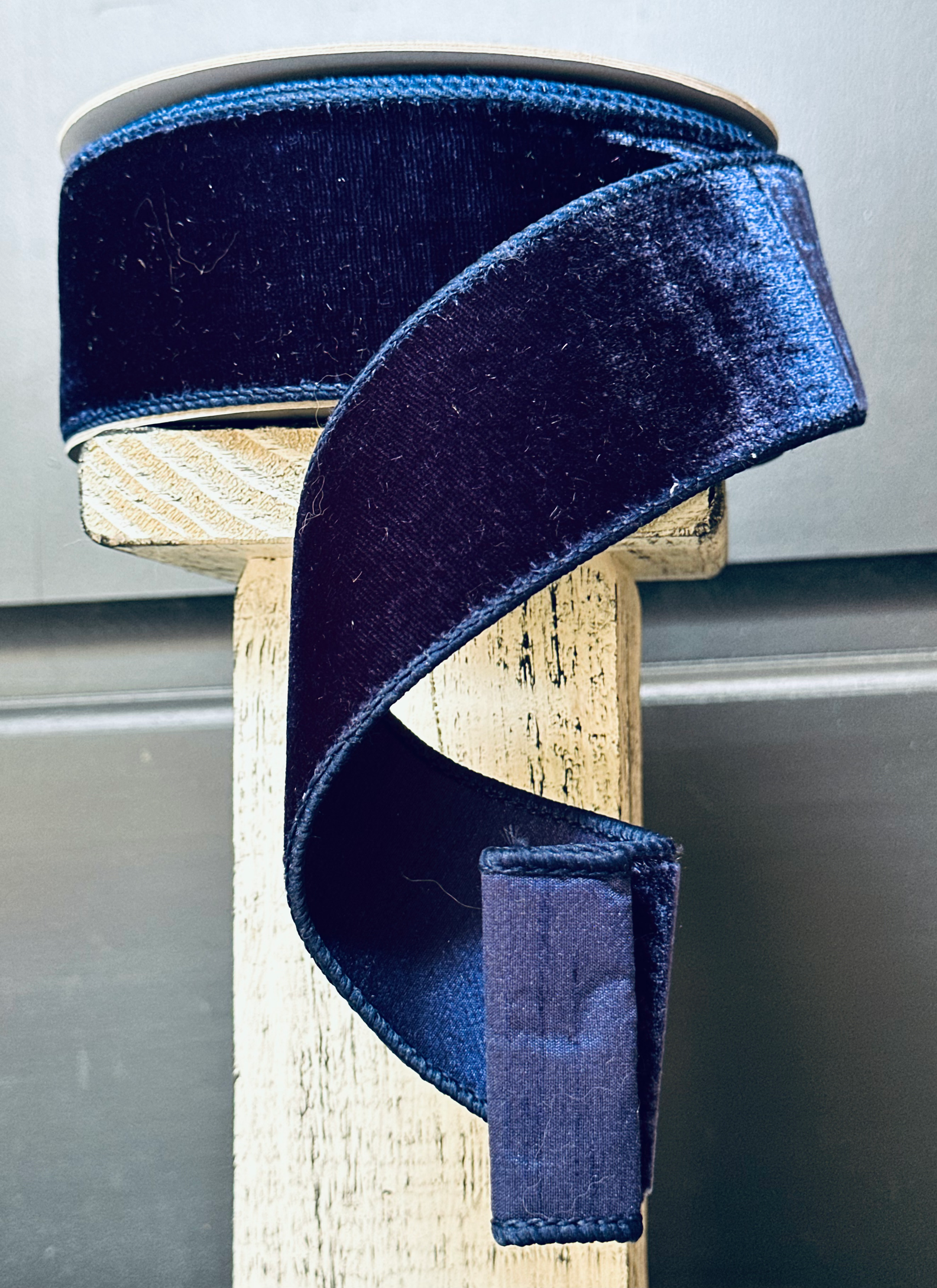 2.5 inch navy blue velvet Farrisilk Christmas ribbon - wired, 10 yard