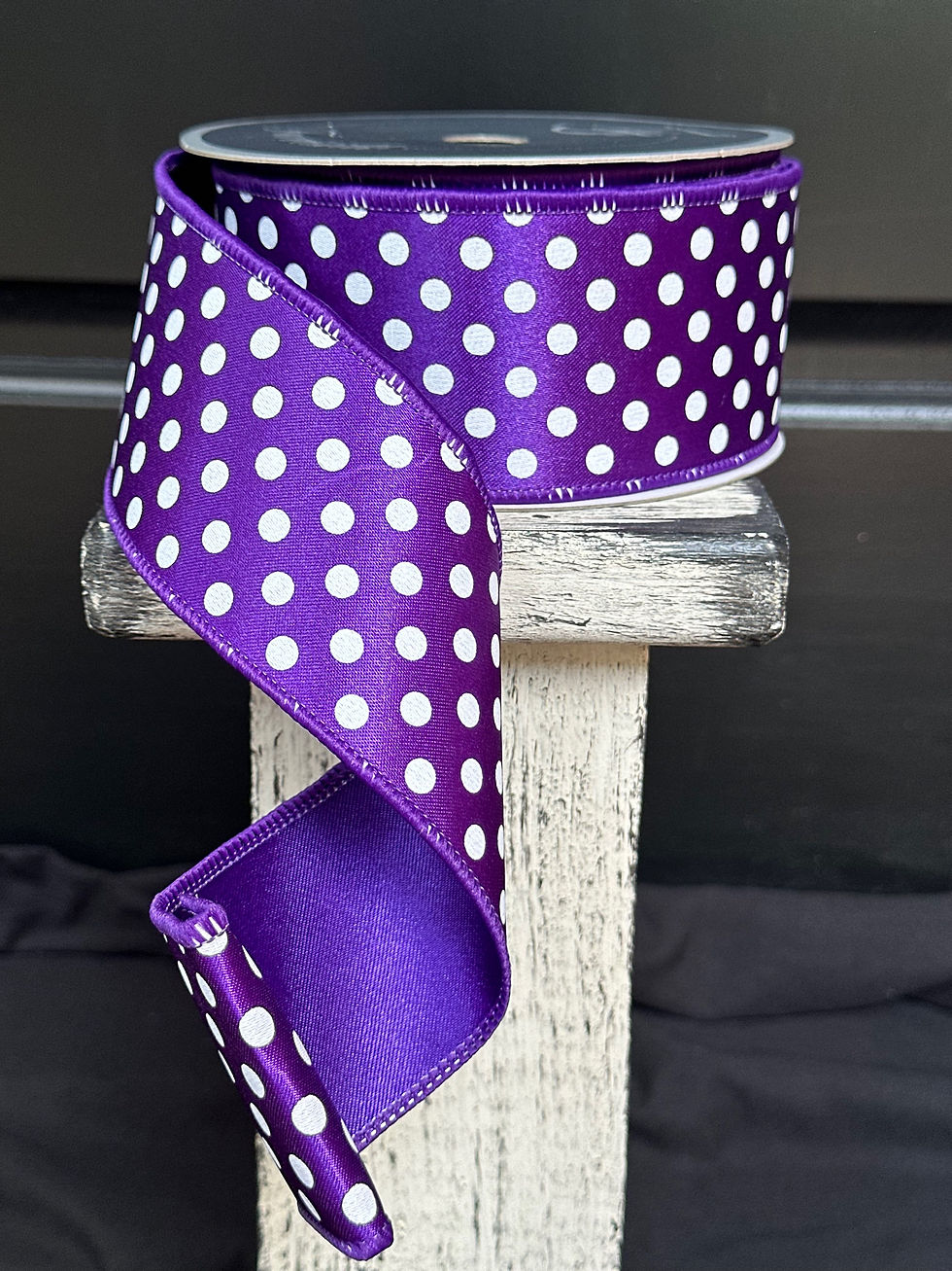 Purple and white polka dot 2.5 inch, Farrisilk ribbon - 10 yards, wired